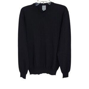 Giasone Mens Black Pullover Sweater Extra Fine Merino‎ V Neck Long Sleeve Size L